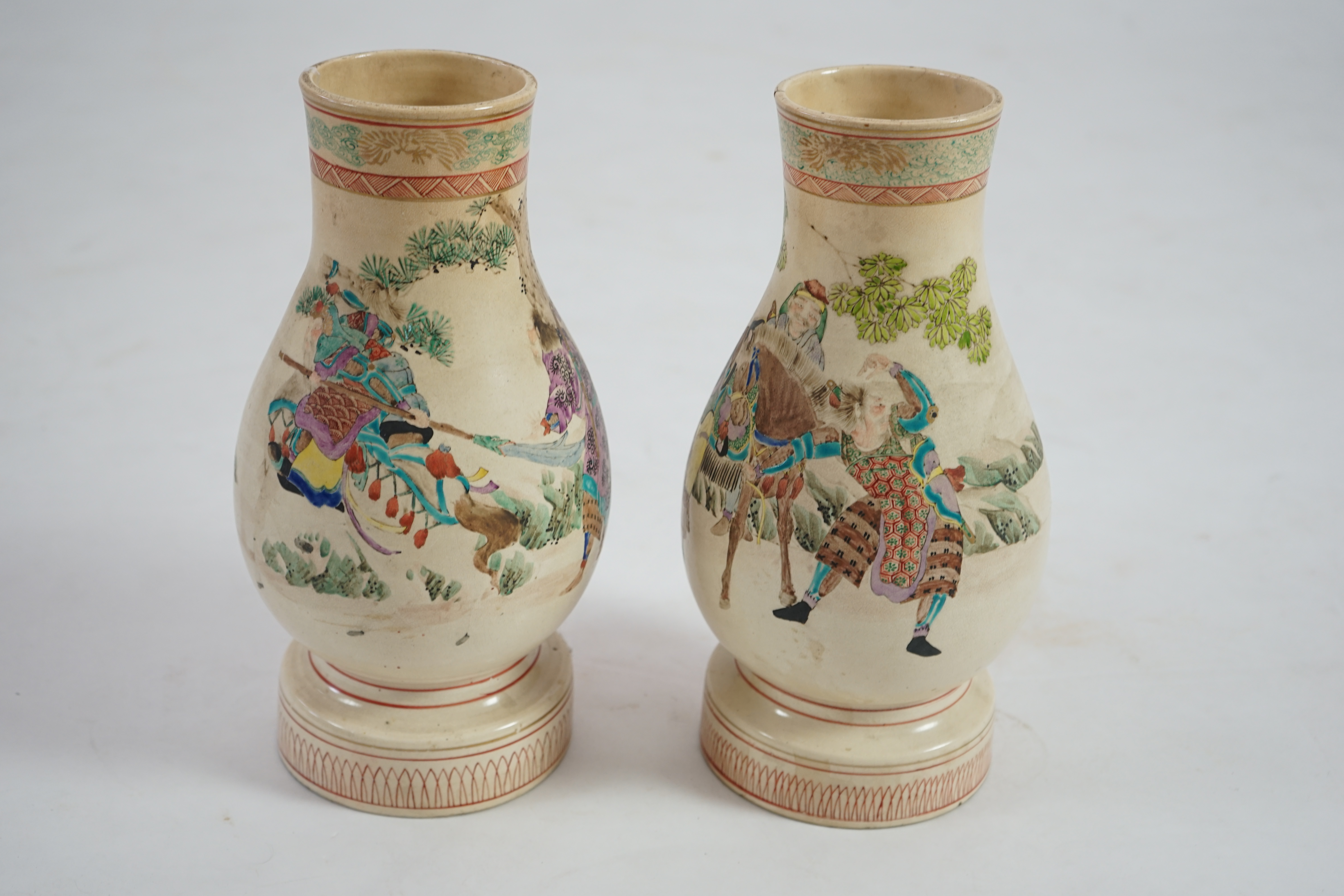 A pair of Japanese Satsuma earthenware vases